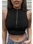 - Kadın Siyah Yarım Fermuarlı Sıfır Kol Crop Top Bluz 5