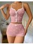 Kadın Pembe Kalpli Askılı Şortlu Pijama Takım 2