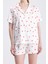 Kadın Kısa Kol Önden Düğmeli Şortlu Kalp Desenli Pijama Takımı 2