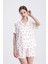 Kadın Kısa Kol Önden Düğmeli Şortlu Kalp Desenli Pijama Takımı 4