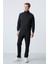 Siyah-Siyah Erkek Dik Yaka Çift Renk Slim Fit Klasik Paça Eşofman Takımı-85113 2