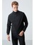 Siyah-Siyah Erkek Dik Yaka Çift Renk Slim Fit Klasik Paça Eşofman Takımı-85113 4