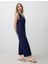 Lacivert Düz Kesim V Yaka Örme Tulum 2