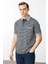 Erkek Polo Yaka Çizgili %100 Pamuk T-Shirt Gri 1