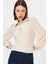 Bej Şifon Kollu Gömlek Yaka Bluz 9478 4