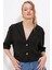 Siyah Çift Düğmeli Oversize Crop Keten Ceket 0706 1