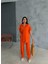 Omuz Midye Sıralı Bluz - Paça Pensli Pantolon Takım - Orange 3