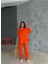 Omuz Midye Sıralı Bluz - Paça Pensli Pantolon Takım - Orange 4
