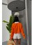 Crop Gömlek Beyaz Yaka ve Etiket Detaylı - Orange 4