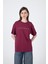 Bordo Yazı Baskılı Pamuklu Oversize Tişört 2150-3M 3