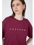 Bordo Yazı Baskılı Pamuklu Oversize Tişört 2150-3M 4