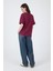 Bordo Yazı Baskılı Pamuklu Oversize Tişört 2150-3M 5