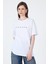 Beyaz Yazı Baskılı Pamuklu Oversize Tişört 2150-3M 2
