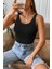 Kadın Siyah Kolsuz Kalın Askılı Uzun Crop Top Bluz & Atlet 1