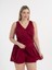 Aquaviva Kadın Bordo Büyük Beden Dakota Kruvaze Detaylı Şortlu Elbise Mayo 5
