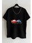 Unisex Şimşek Mcqueen ve Sally Tasarım Baskılı Oversize Kısa Kol %100 Pamuk T-Shirt 1