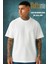 Beyaz Unisex Oversize Pamuklu Likralı Bisiklet Yaka Baskısız Tişört (T-Shirt) 1