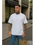 Beyaz Unisex Oversize Pamuklu Likralı Bisiklet Yaka Baskısız Tişört (T-Shirt) 2