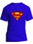 Supermen Logo Baskılı Lüx Pamuklu Erkek Kadın Unisex Tişört Superman Tshirt Sax Mavi Kaliteli Üretim 1