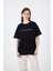 Siyah Yazı Baskılı Oversize Pamuklu Tişört 2150-5M 3