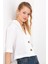 Beyaz Çift Düğmeli Oversize Crop Keten Ceket 0706 2
