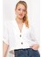 Beyaz Çift Düğmeli Oversize Crop Keten Ceket 0706 3
