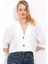 Beyaz Çift Düğmeli Oversize Crop Keten Ceket 0706 5