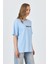 Mavi Yazı Baskılı Pamuklu Oversize Tişört 2150-6M 3