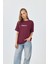 Bordo Yazı Baskılı Pamuklu Oversize Tişört 2150-6M 1