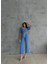 Keten Crop Karpuz Kol Bluz-Pantolon Hasır Kemerli - Mavi 1