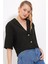 Siyah Çift Düğmeli Oversize Crop Keten Ceket 0706 2