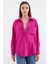 20153 Tek Cepli Oversize Keten Gömlek - Koyu Pembe 1