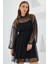 Siyah Tül Detaylı Mini Elbise 2485 3
