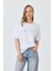 Beyaz Yazı Baskılı Oversize Pamuklu Tişört 2150-32M 1