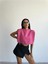 Chanel Vatkalı Crop Bluz - Fuşya 2