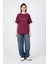 Bordo Yazı Baskılı Oversize Pamuklu Tişört 2150-32M 2
