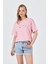 Pembe Yazı Baskılı Oversize Pamuklu Tişört 2150-32M 1