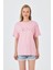 Pembe Yazı Baskılı Oversize Pamuklu Tişört 2150-32M 2