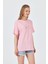 Pembe Yazı Baskılı Oversize Pamuklu Tişört 2150-32M 3
