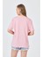 Pembe Yazı Baskılı Oversize Pamuklu Tişört 2150-32M 5