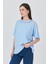 Mavi Yaka Yazı Baskılı Oversize Pamuklu Tişört 2150-34M 1