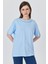 Mavi Yaka Yazı Baskılı Oversize Pamuklu Tişört 2150-34M 2
