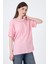 Pembe Yaka Yazı Baskılı Oversize Pamuklu Tişört 2150-34M 2