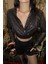 Pullu Crop Kruvaze Bluz - Siyah 2