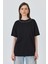 Siyah Yaka Yazı Baskılı Oversize Pamuklu Tişört 2150-34M 1