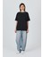 Siyah Yaka Yazı Baskılı Oversize Pamuklu Tişört 2150-34M 2