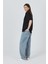 Siyah Yaka Yazı Baskılı Oversize Pamuklu Tişört 2150-34M 3