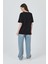 Siyah Yaka Yazı Baskılı Oversize Pamuklu Tişört 2150-34M 5