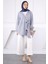 Beyaz Lacivert Çizgili Yan Bağlamalı Kimono 3