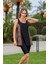 Rukomayo Siyah Yaprak Desenli Büyük Beden Omuzdan Askılı Lycra Kumaş Taytlı Tankini 1